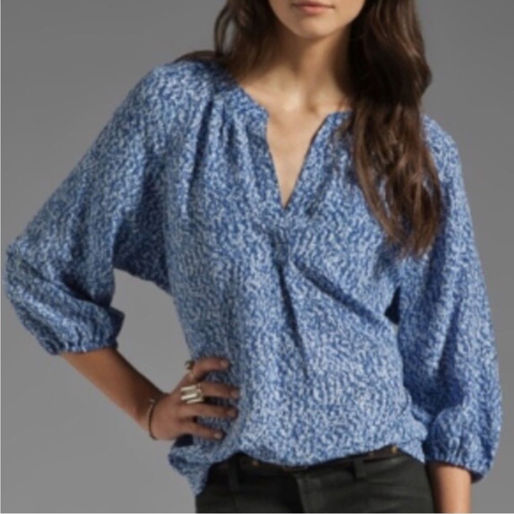 Joie Addie B Abstract Blue Silk Top Sz XS